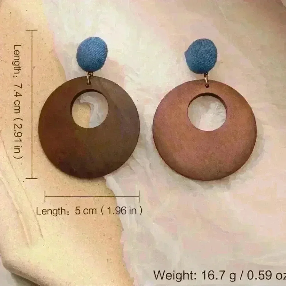 Hollow Wooden Round Shape Dangle Earrings